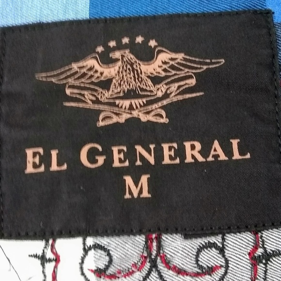 El General Plaid Western Blue Long Sleeve Shirt Button Up Embroidered Med - Picture 6 of 6